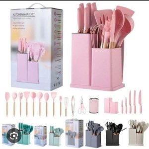 19pcs Non stick spoon set with chopping board and knife